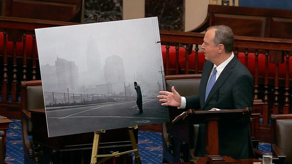 Sen. Adam Schiff (D-Calif.) speaks about the importance of the Clean Air Act in California during a Senate meeting on May 8. Credit: U.S. Senate floor webcast